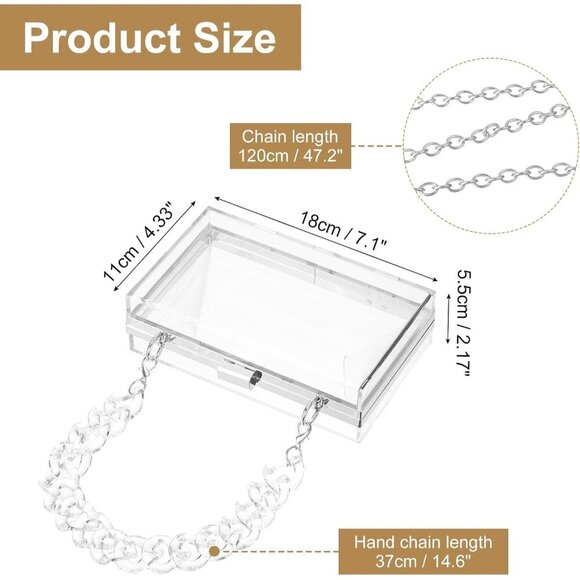 🆕Women Clear Acrylic Transparent Silver Crossbody Clutch Bag Square Handbag - Picture 2 of 6